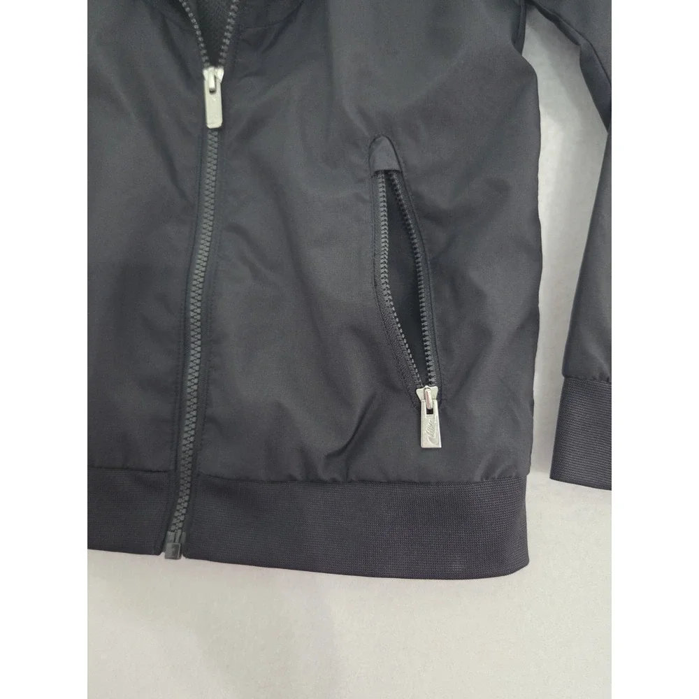 Kids Black Nike Windbreaker Jacket Size 6/7 Full Zip Hooded Cap Hood Lined